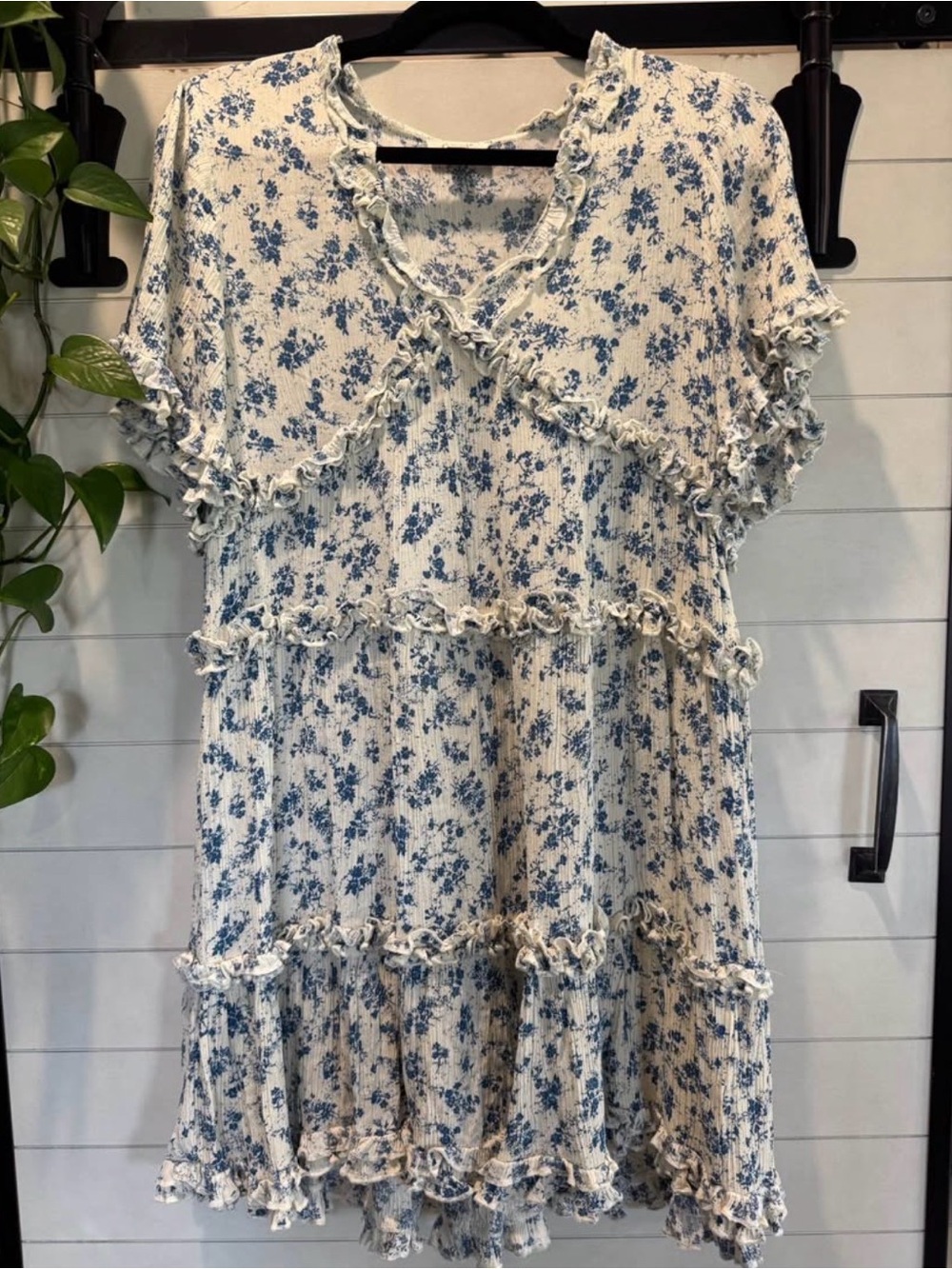 ODDY Cream Mini Dress with Blue Floral Print